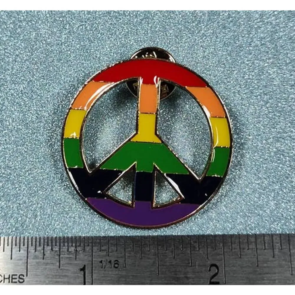 Rainbow Peace Sign Pin - Hat, Lapel, Lanyard, Apron, Jacket or Backpack